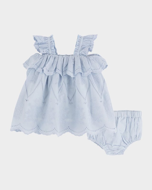 Girl's Embroidered Eyelet Dress W/ Bloomers, Size 3M-24